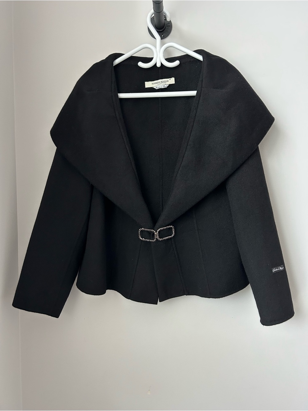 Marina Rinaldi Black Short Wool Coat with Shawl Collar